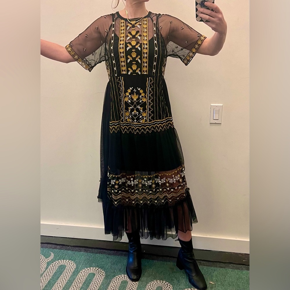 Free People Sheer Embroidered Dress